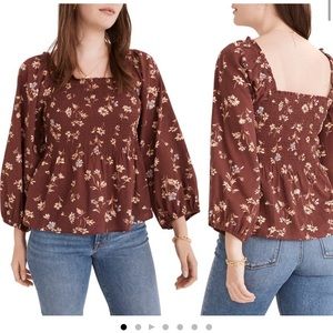 SOLD // Madewell Lucie Smocked Square Neck Cotton Peplum Blouse